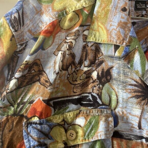 Pusser's Island Linen wear Men Hawaian shirt Large Novelty Boho City Club - Picture 8 of 8